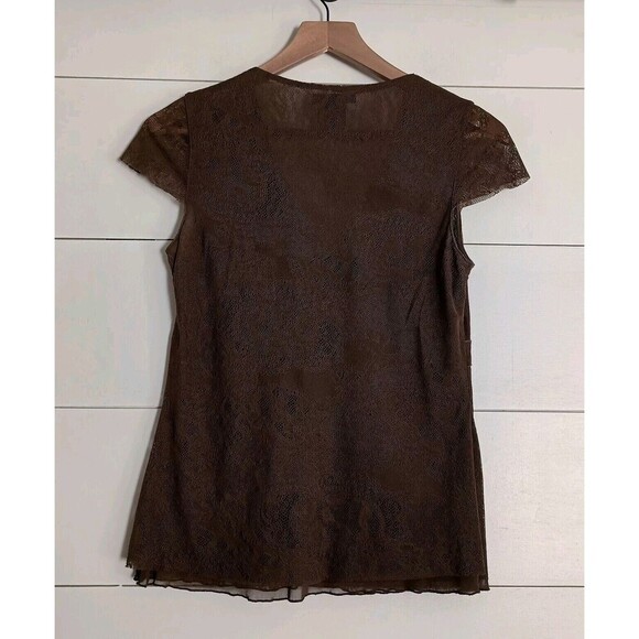 Women's Y2K Whimsigoth Boho Fairygrunge Babydoll Top Brown Green Mesh Size Small - Picture 4 of 8